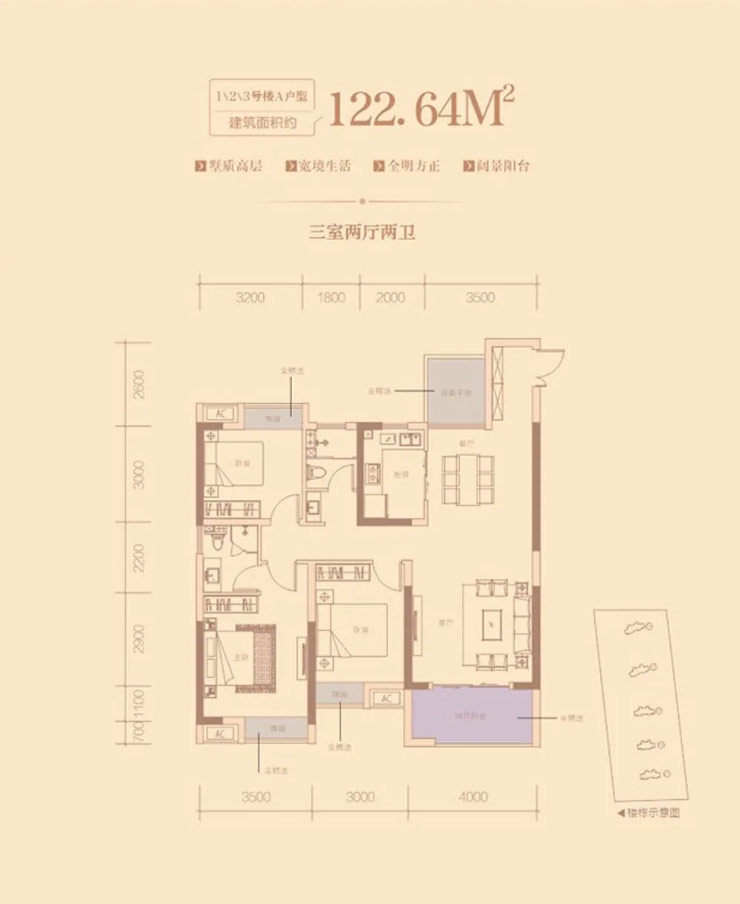 1、2、3號樓A戶型